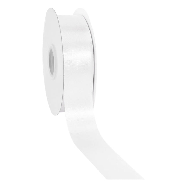 Medium width 1 7/16" pure white satin floral ribbon, silky shiny fabric for DIY crafts and floral wreath decor