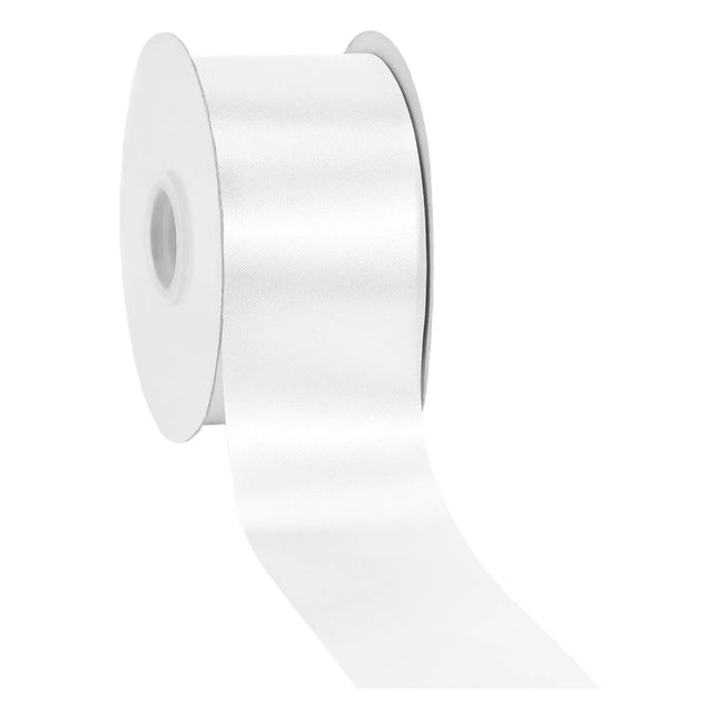 2.75 inch wide pure white satin floral ribbon, smooth shiny fabric for party crafts and floral wreath decor