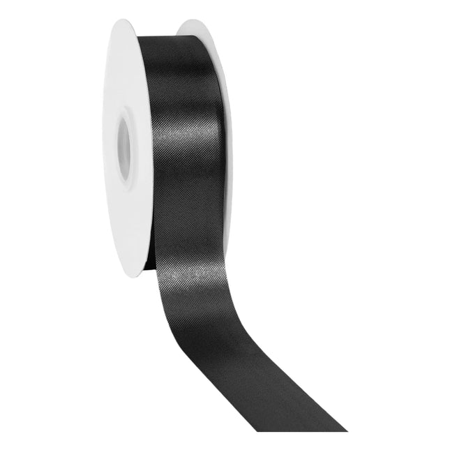 1 7/16" wide black satin floral ribbon, smooth shiny silky fabric for wedding crafts and wreath decoration
