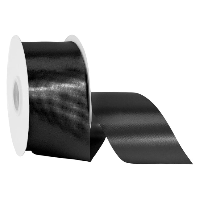 2 3/4 inch black floral satin ribbon spool, glossy solid black ribbon for gift wrapping