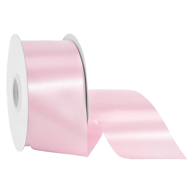 2 3/4 inch pink floral satin ribbon spool, glossy soft pink satin for wedding bouquets and gift box bows