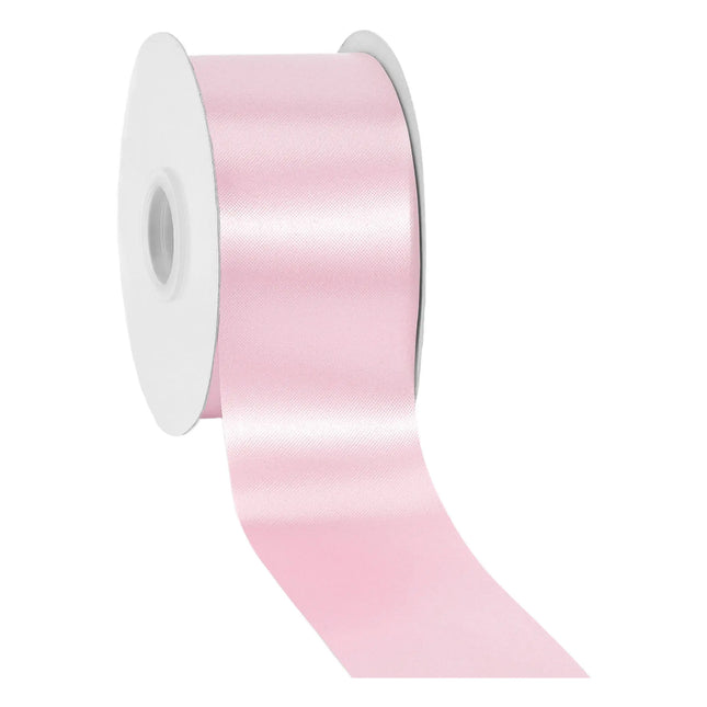 Wide 2.75" solid pink satin floral ribbon, smooth reflective silky fabric for DIY crafts and floral wreath decor