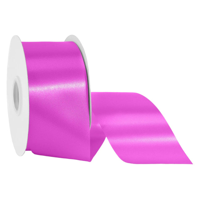 2 3/4 inch beauty pink floral satin ribbon spool, glossy hot pink ribbon for bouquets and gift wrapping bows