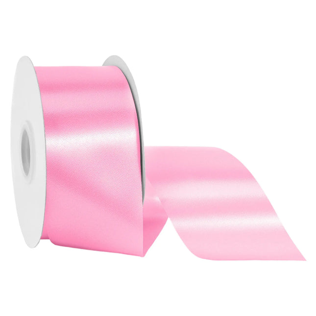 2 3/4 inch azalea pink floral satin ribbon spool, glossy soft pink ribbon for flower bouquets and gift wrapping