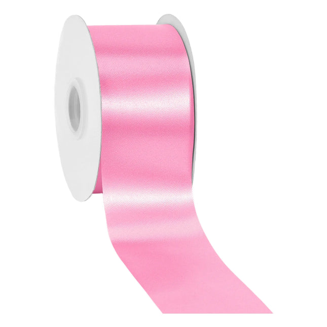 Wide azalea pink satin floral ribbon 2 3/4 inch, silky shiny ribbon for baby shower and wedding wreath decor