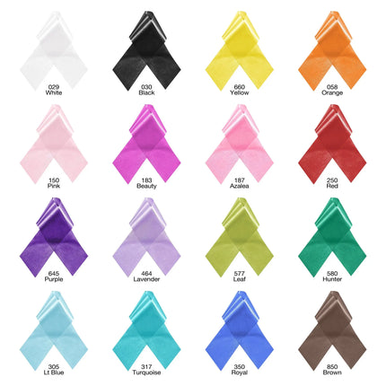 Color chart sample of 1 7/16 inch floral satin ribbon with numbered color codes for craft and floral decor
