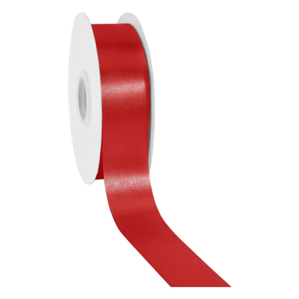Medium width 1 7/16" solid red satin floral ribbon, smooth reflective silky fabric for holiday crafts