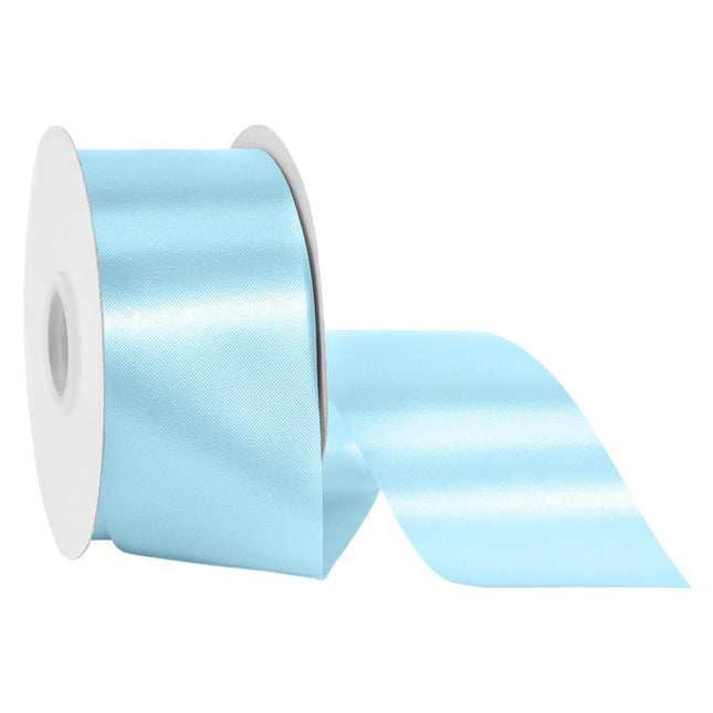2 3/4 inch light blue floral satin ribbon spool, glossy pale blue ribbon for baby shower bouquets and gift bows