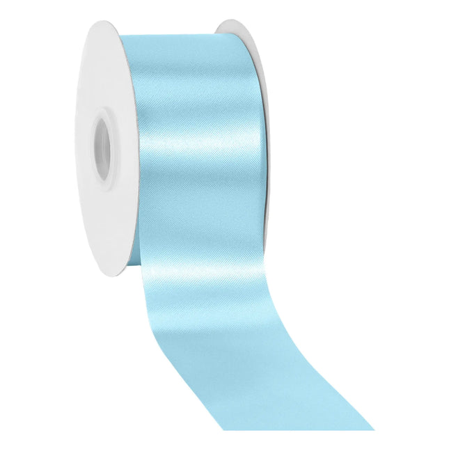 Wide shiny light blue satin floral ribbon 2 3/4 inch width, silky fabric for spring wedding wreath decoration