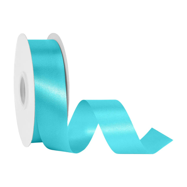 1 7/16 inch turquoise floral satin ribbon spool, glossy bright turquoise ribbon for bouquets and gift wrapping bows