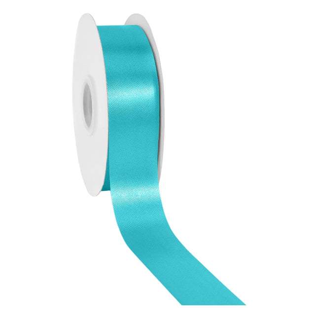 Glossy turquoise satin floral ribbon with 1 7/16 inch width, silky smooth fabric for summer craft