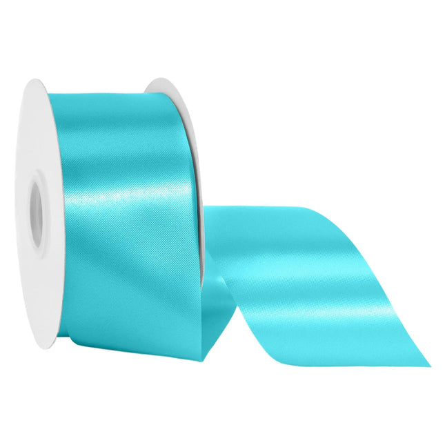 2 3/4 inch turquoise floral satin ribbon spool, glossy silky turquoise satin for bouquets and gift wrapping bows