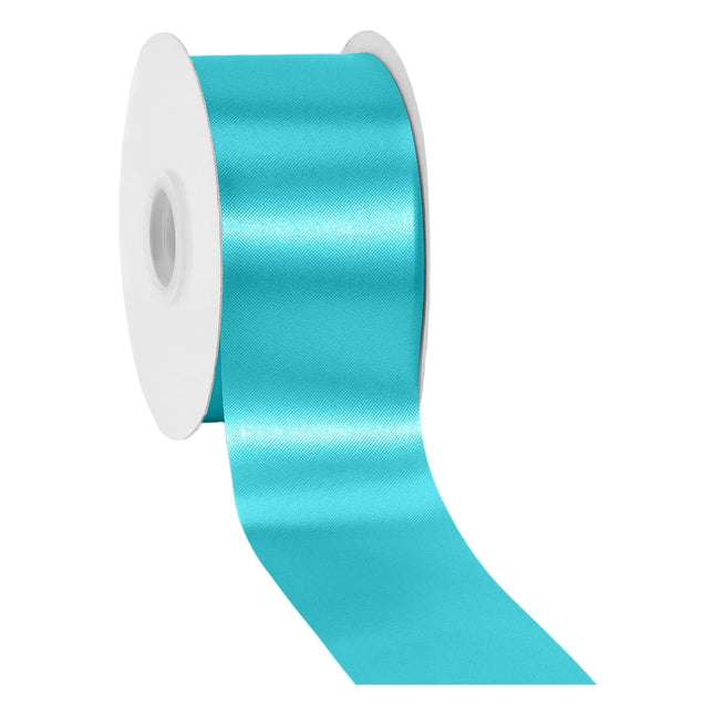2.75 inch wide solid turquoise satin floral ribbon, smooth shiny fabric for wedding crafts and floral wreath decor