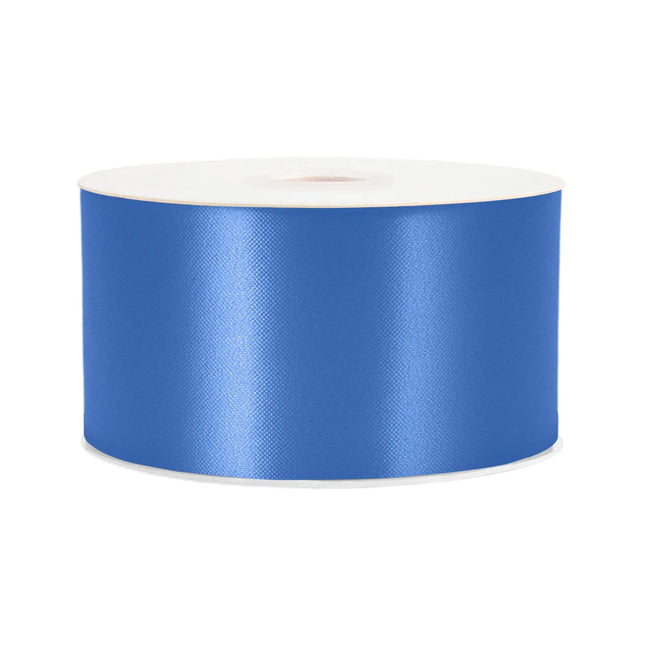 Wide 2.75" solid royal blue satin ribbon, shiny silky texture ideal for craft bows, bouquets