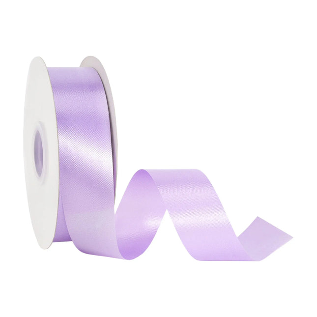 1 7/16 inch lavender floral satin ribbon roll, glossy pastel purple satin for bouquets and gift bows