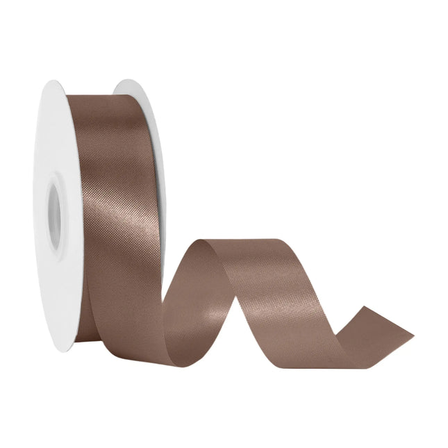 1 7/16 inch brown floral satin ribbon spool, glossy earthy brown ribbon for bouquets and gift wrapping bows