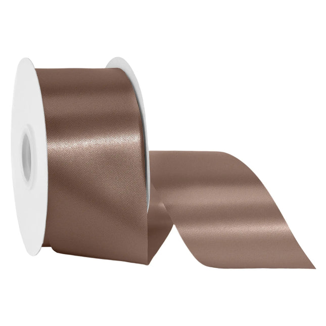2 3/4 inch brown floral satin ribbon spool, glossy warm brown ribbon for bouquets and gift box bows