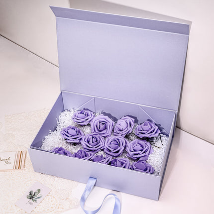 14" x 9" x 4.3" Collapsible Gift Box w/ Satin Ribbon & Magnetic Square Flap Lid - Taro LaRibbons and Crafts