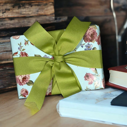 24" x 417' Wrapping Paper Half Ream | Blue Floral LaRibbons and Crafts