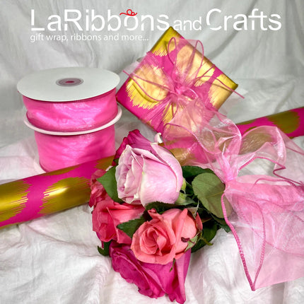 24" x 417' Wrapping Paper Half Ream | Pink w/ Large Pink Metallic Dot LaRibbons and Crafts