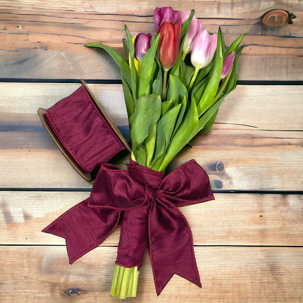 2 1/2" Wired Dupioni Ribbon | 10 Yards | Wine LaRibbons and Crafts