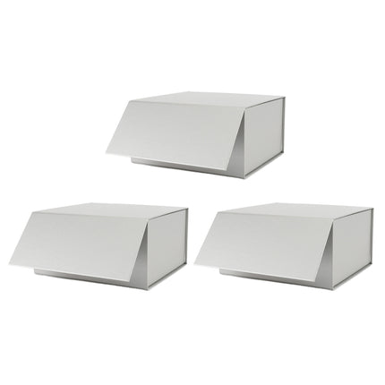 8" x 8" x 4" Collapsable Gift Box w/ Magnetic Square Flap Lid (3-pack) | Silver LaRibbons and Crafts