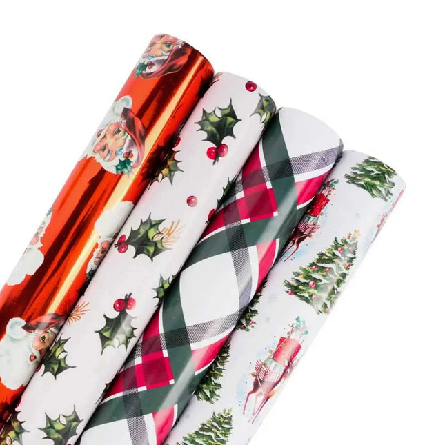 30" x 10' Holiday Giftwrap Ensemble w/ Star Bow & Tags (4-pack) | Vintage Christmas LaRibbons and Crafts