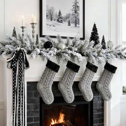 Fireplace mantel decor with grosgrain ribbon bow (polka dot/houndstooth)