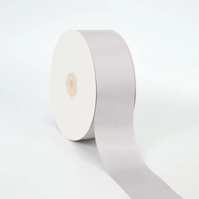 Spool of Shell Grey double-face satin ribbon smooth sheen for gift wraps
