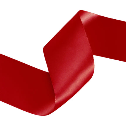 Red double face satin ribbon, perfect for decorating holiday ornaments, accenting formal invitations.