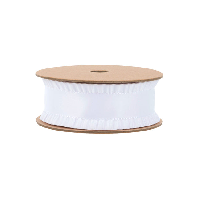 1 1/2" Ruffle Ribbon | White | 10 Yard Roll LaRibbons Wholesale