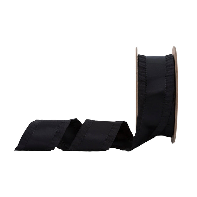 1 1/2" Ruffle Ribbon | Black | 10 Yard Roll LaRibbons Wholesale