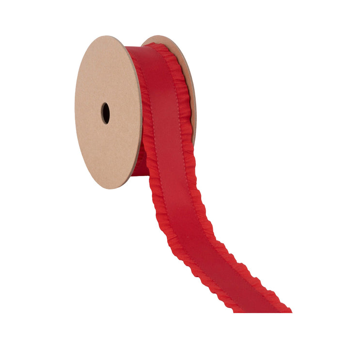 1 1/2" Ruffle Ribbon | Red | 10 Yard Roll LaRibbons Wholesale