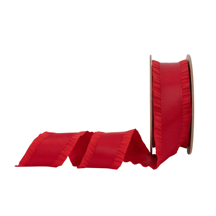 1 1/2" Ruffle Ribbon | Red | 10 Yard Roll LaRibbons Wholesale