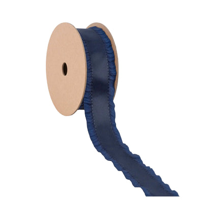Classic Navy 1 1/2" ruffle ribbon, ideal for crafting elegant bows and formal accents.