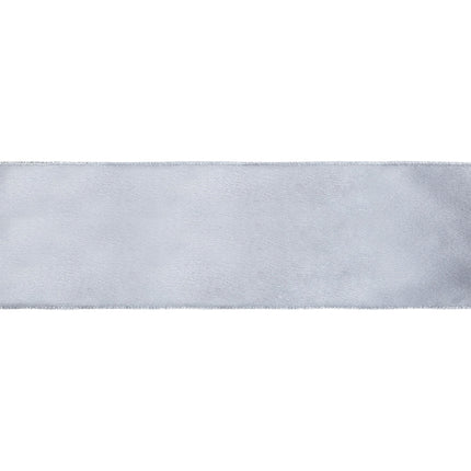 4" Wired Shimmer Satin Ribbon | Silver with Silver Backing | 10 Yard Roll LA Ribbons Wholesale