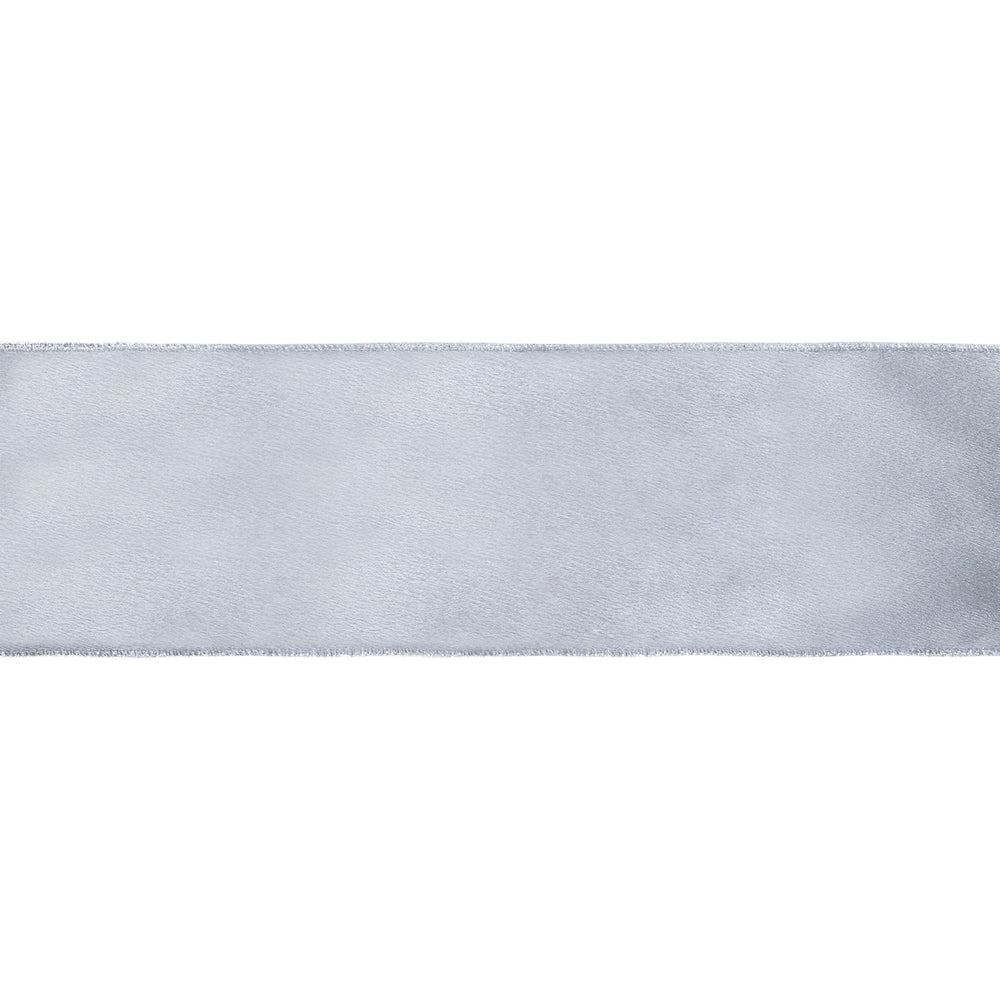 4" Wired Shimmer Satin Ribbon | Silver with Silver Backing | 10 Yard Roll LA Ribbons Wholesale