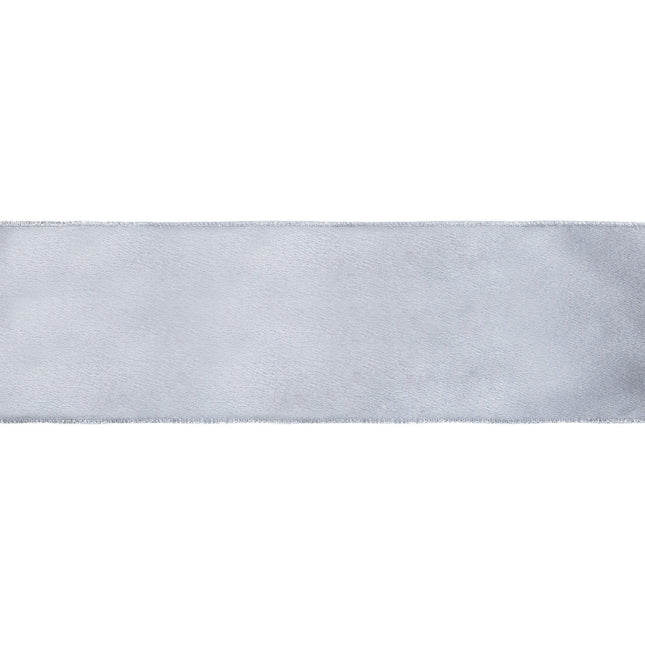 4" Wired Shimmer Satin Ribbon | Silver with Silver Backing | 10 Yard Roll LA Ribbons Wholesale