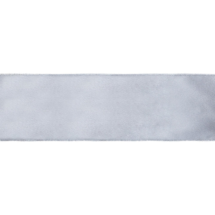 4" Wired Shimmer Satin Ribbon | Silver with Silver Backing | 10 Yard Roll LA Ribbons Wholesale