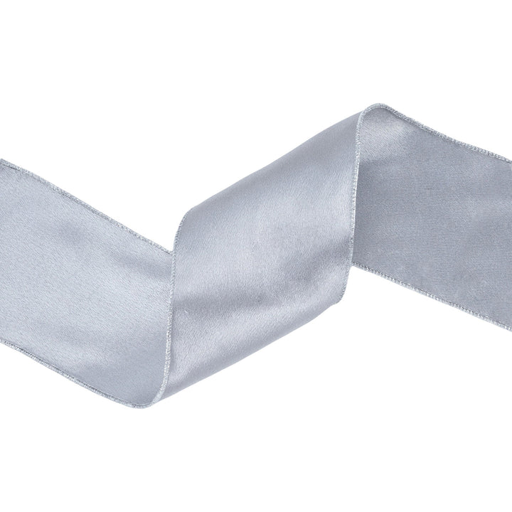 4" Wired Shimmer Satin Ribbon | Silver with Silver Backing | 10 Yard Roll LA Ribbons Wholesale