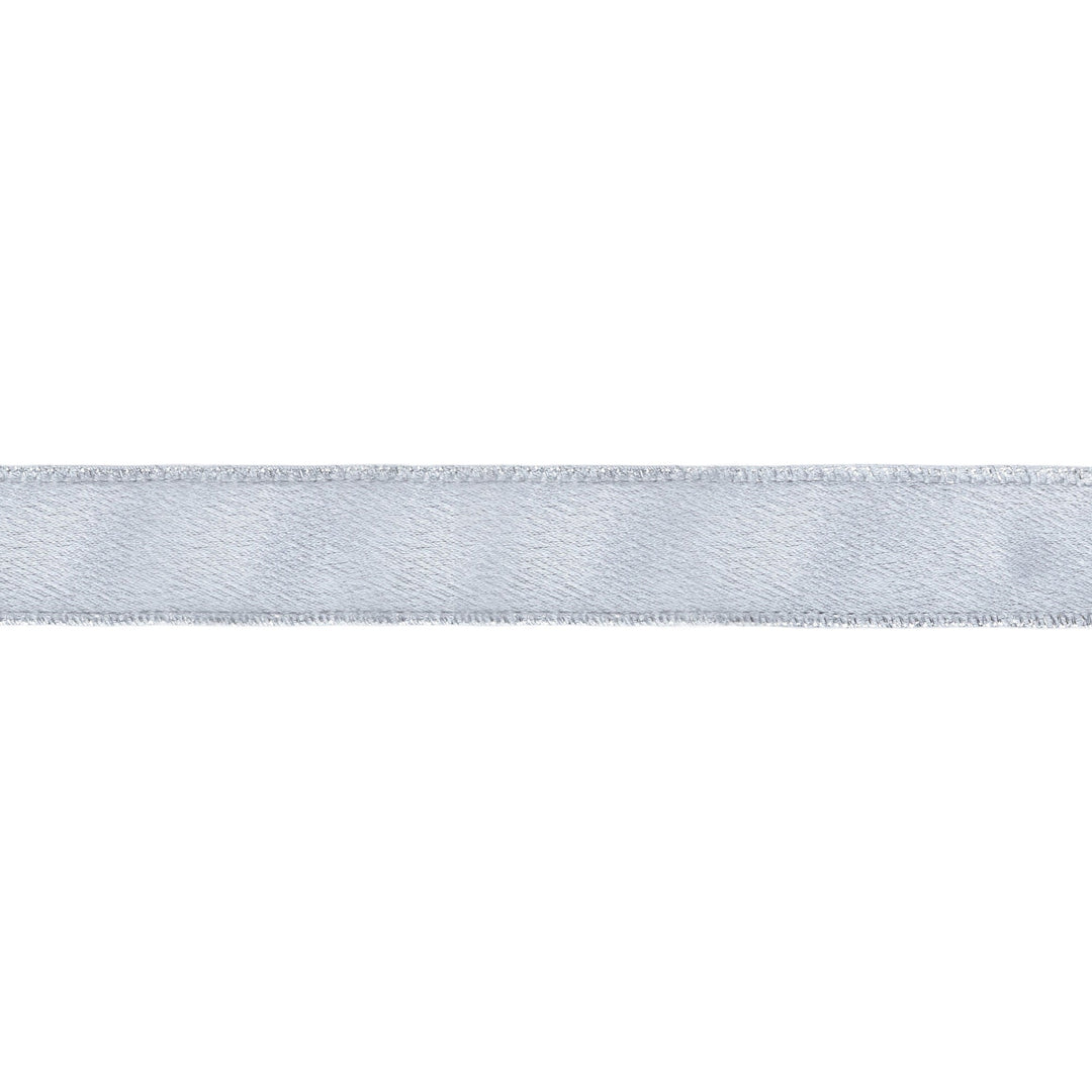 1" Wired Shimmer Satin Ribbon | Silver with Silver Backing | 10 Yard Roll LA Ribbons Wholesale