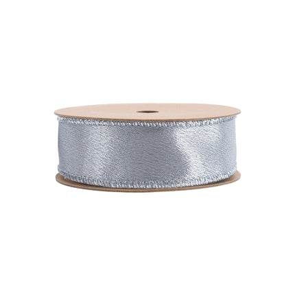 1" Wired Shimmer Satin Ribbon | Silver with Silver Backing | 10 Yard Roll LA Ribbons Wholesale