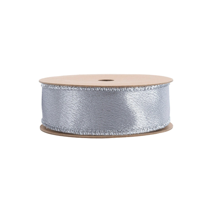 1" Wired Shimmer Satin Ribbon | Silver with Silver Backing | 10 Yard Roll LA Ribbons Wholesale