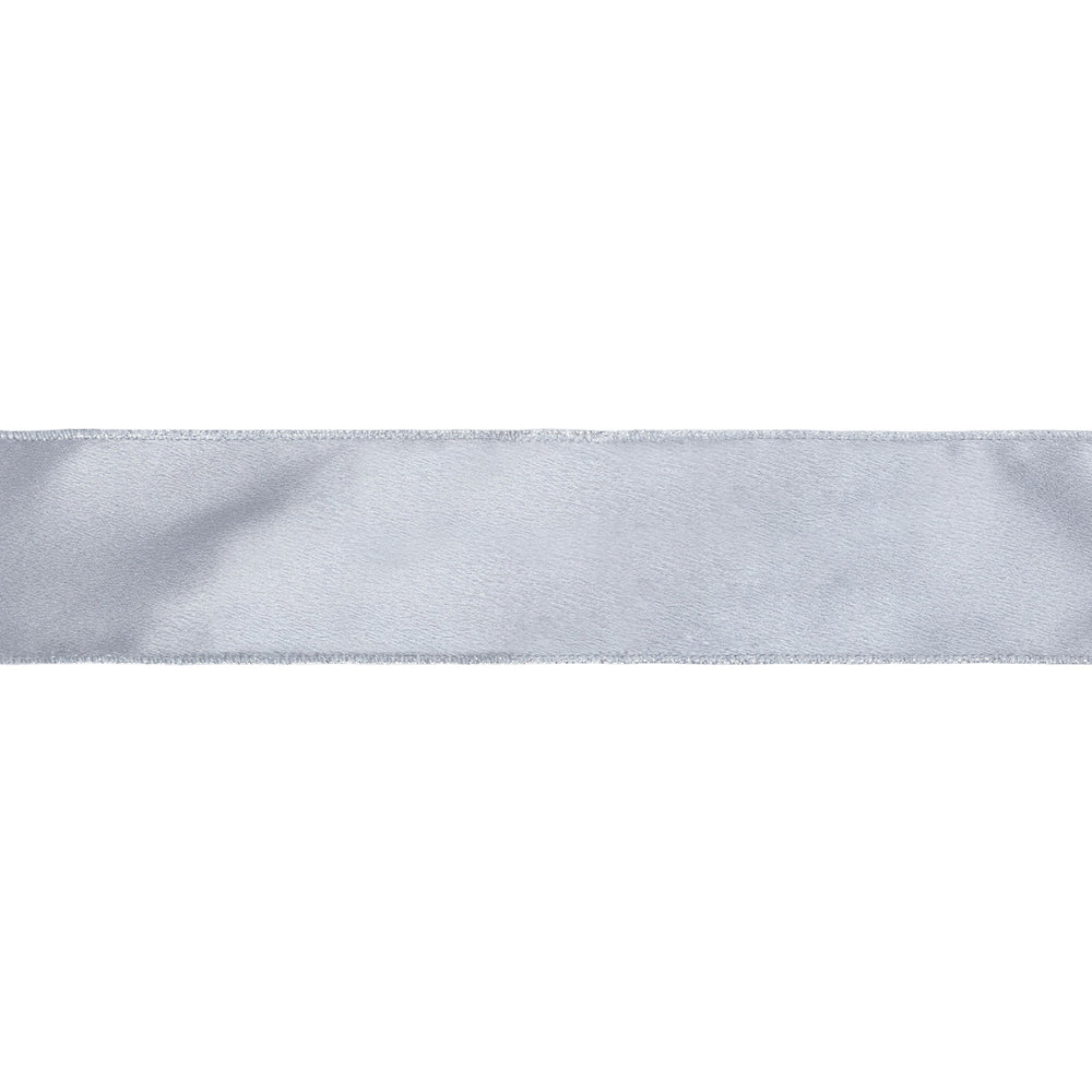2 1/2" Wired Shimmer Satin Ribbon | Silver with Silver Backing | 10 Yard Roll LA Ribbons Wholesale