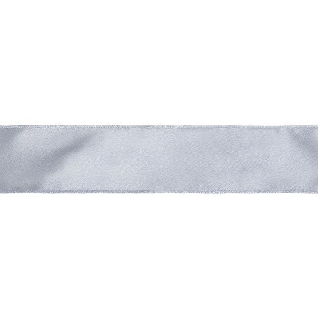2 1/2" Wired Shimmer Satin Ribbon | Silver with Silver Backing | 10 Yard Roll LA Ribbons Wholesale