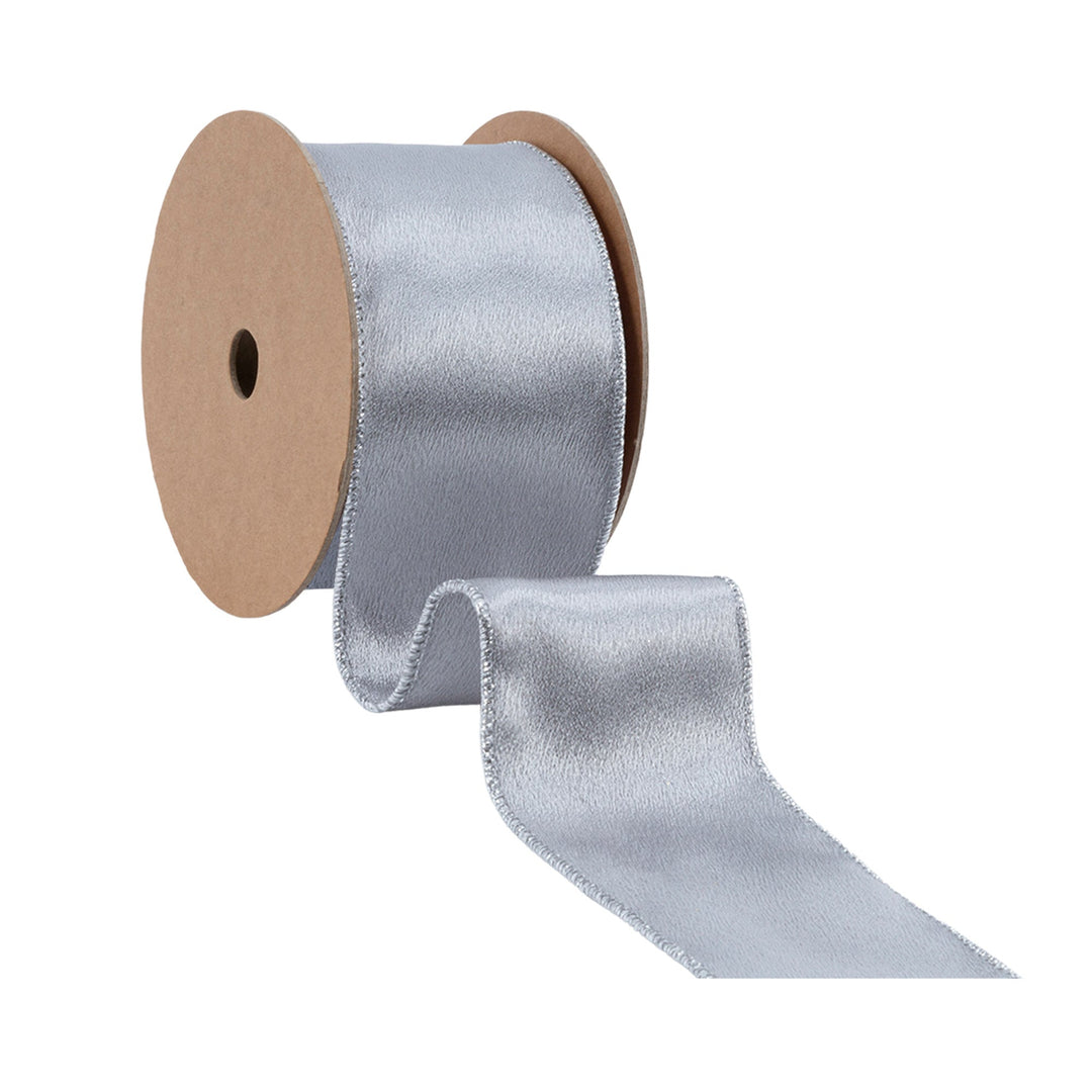 2 1/2" Wired Shimmer Satin Ribbon | Silver with Silver Backing | 10 Yard Roll LA Ribbons Wholesale
