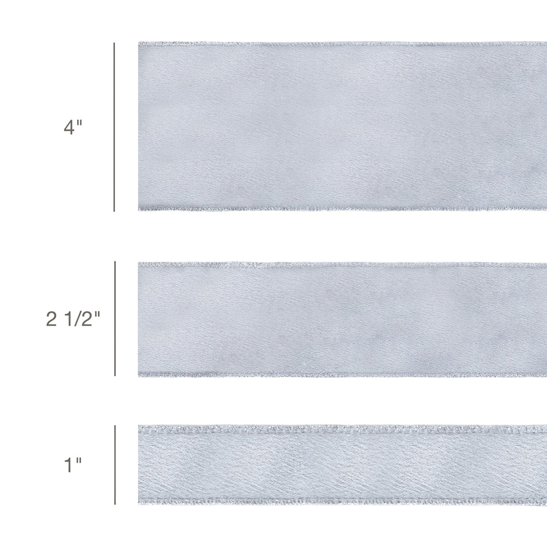 2 1/2" Wired Shimmer Satin Ribbon | Silver with Silver Backing | 10 Yard Roll LA Ribbons Wholesale