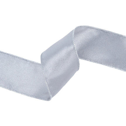 2 1/2" Wired Shimmer Satin Ribbon | Silver with Silver Backing | 10 Yard Roll LA Ribbons Wholesale