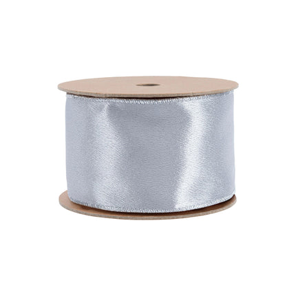 2 1/2" Wired Shimmer Satin Ribbon | Silver with Silver Backing | 10 Yard Roll LA Ribbons Wholesale