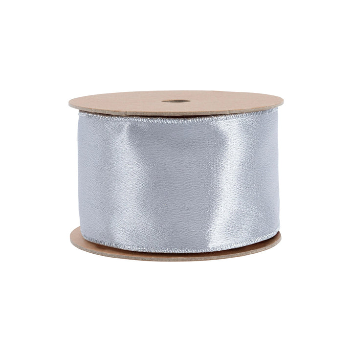 2 1/2" Wired Shimmer Satin Ribbon | Silver with Silver Backing | 10 Yard Roll LA Ribbons Wholesale
